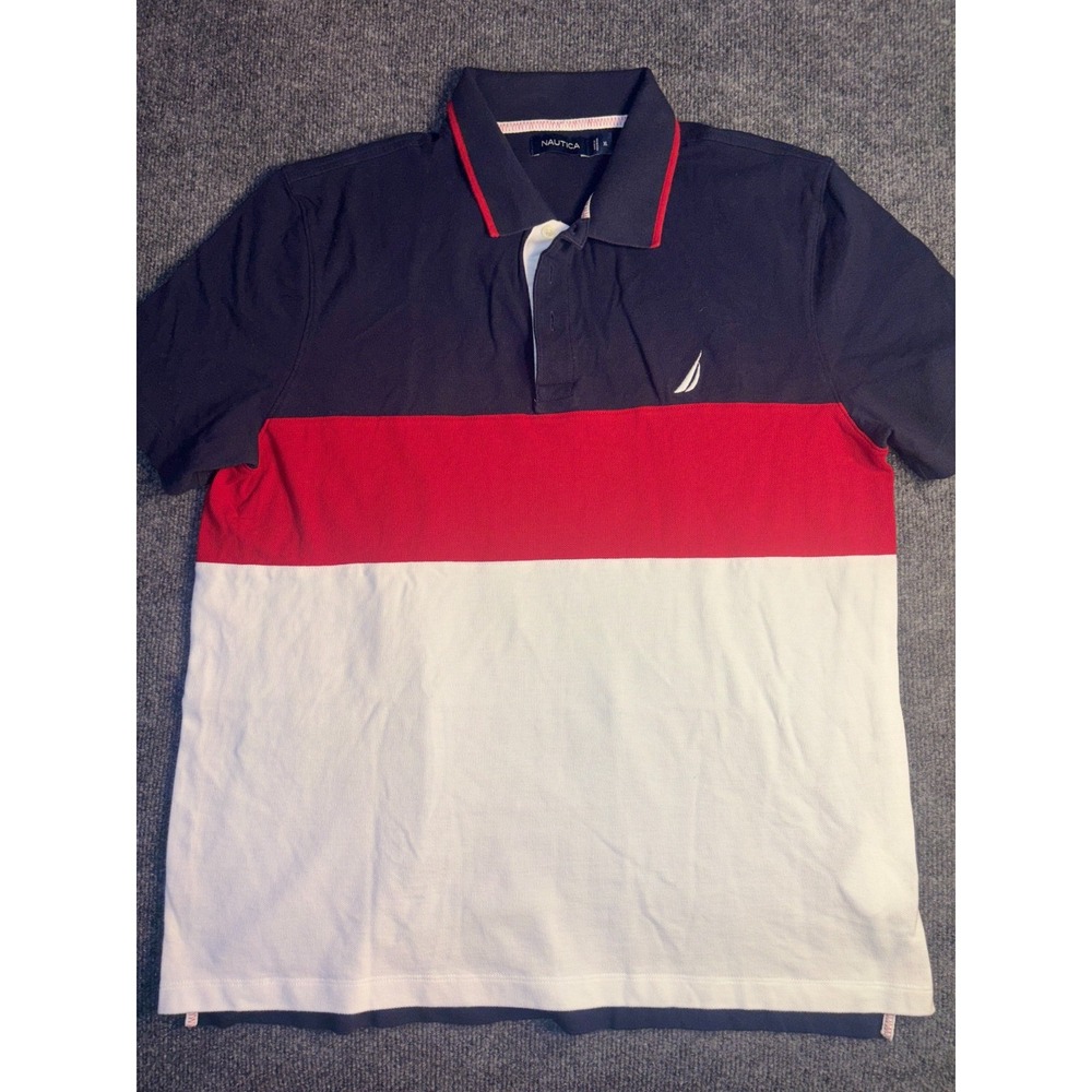 Nautica Polo Shirt Mens XL Multi Colorblock Short Sleeve Performance Collared